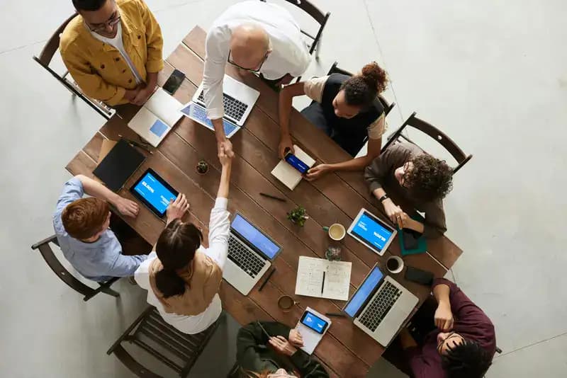 Business people working in a circle